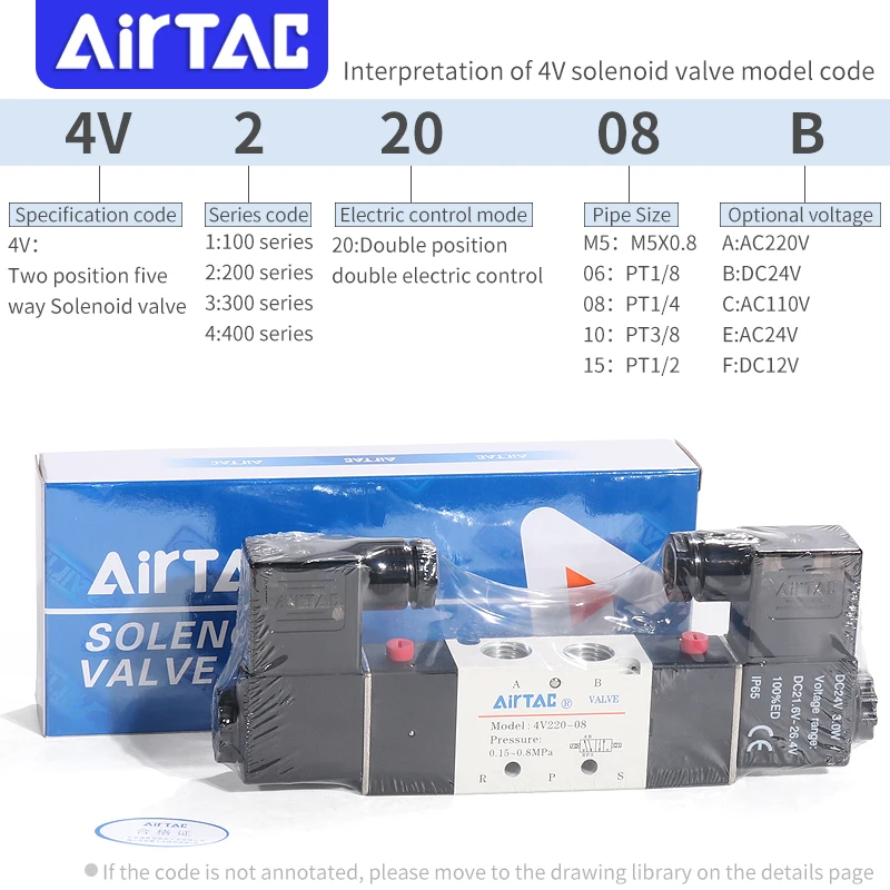 Электромагнитный клапан AIRTAC 4V120/220/320/420-M5/06/08/10/15 электромагнитный Реверсивный воздушный