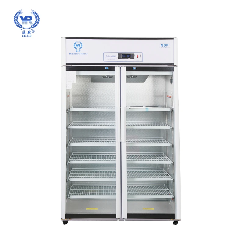 Yiran factory 800L 2-8C vaccine glass door fridge medical laboratory pharmacy refrigerator