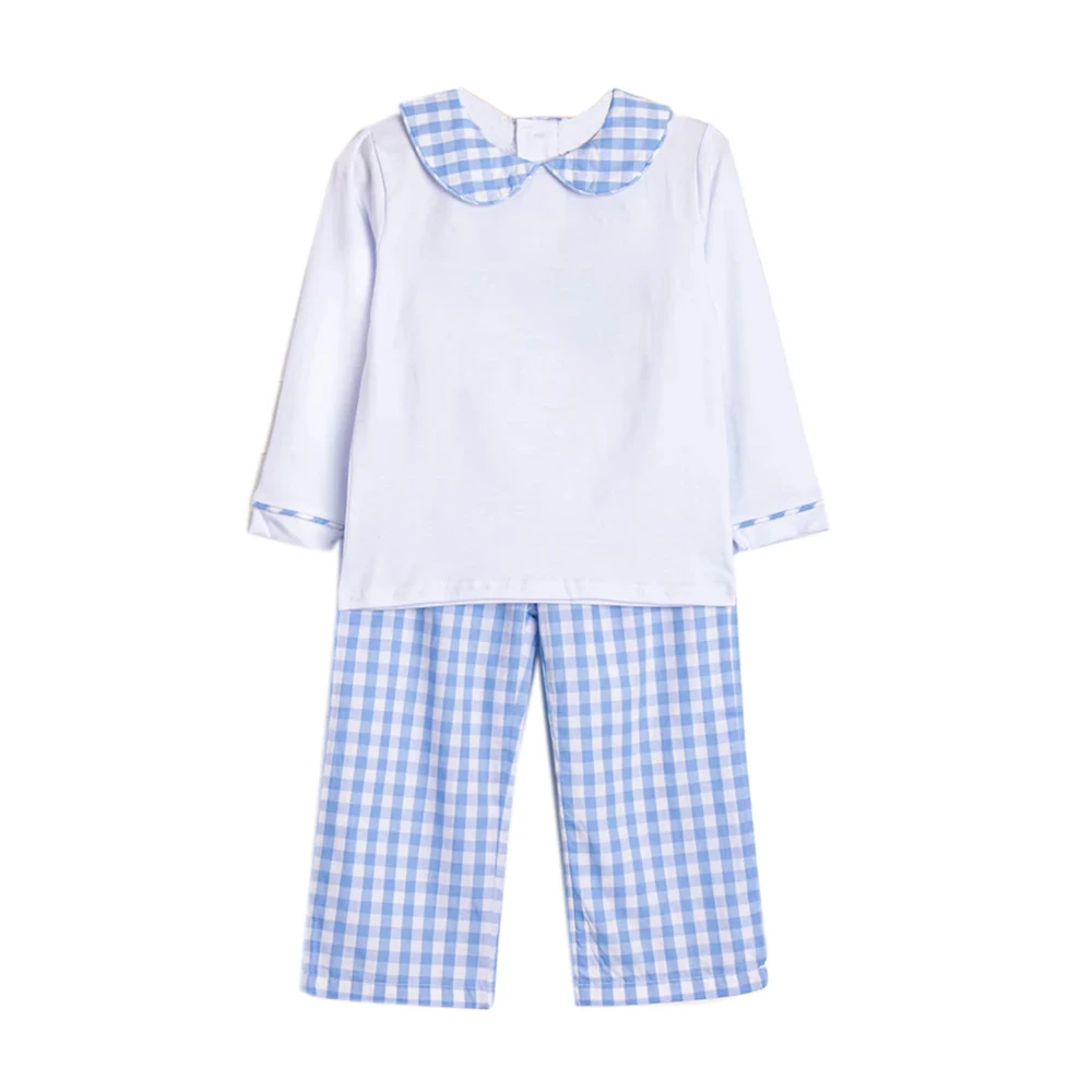Monogram siblings matching light blue gingham children girls leggings set winter ruffled toddler kid girl clothing sets