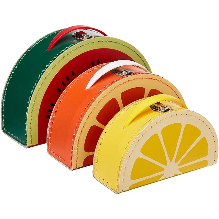Children Gift Packaging High Quality Fruit Shape Suitcase Handle Giftbox Customized Hat Custom Made Kids Paper Suitcase