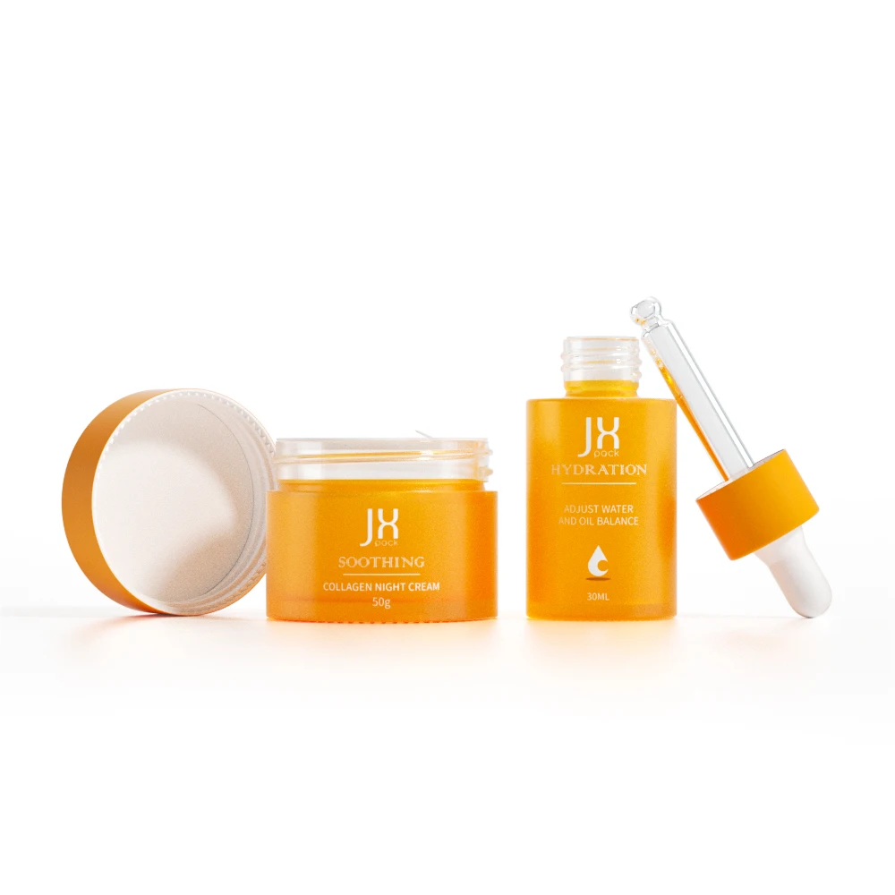 Luxury cosmetic skincare packaging set 20ml 30ml 50ml 60ml essential oil glass serum dropper bottle 20g 30g 50g cream jar