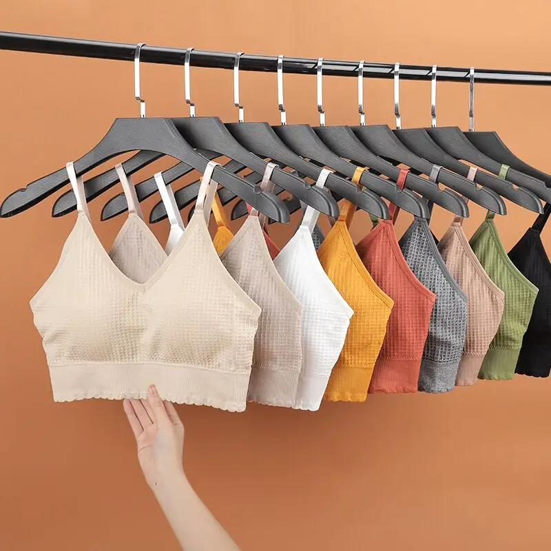 
beautiful back strapless small shoulder strap female vest women medium-length Wireless chest wrap woman seamless bandeau bra 