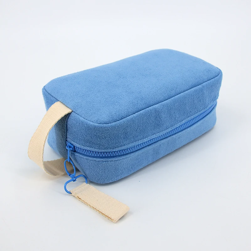 High Quality Custom Terry Cosmetic Bag, Custom Private Label Makeup Pouch Bags with Waterproof Wipeable Lining