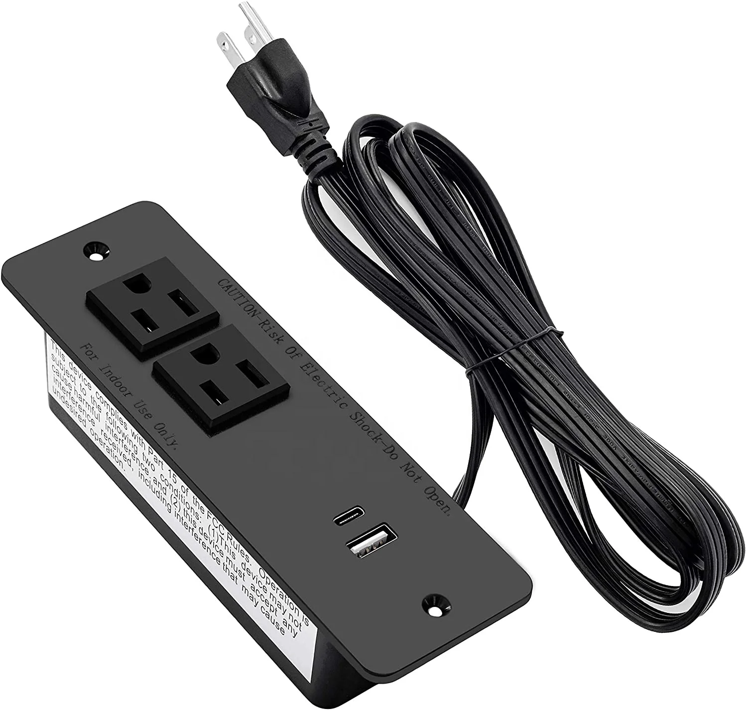 Recessed Power Strip Desktop Power Grommet Outlet with 2 AC Plug + USB A and USB C Charge Hub Mount Power Strip for Desk Table