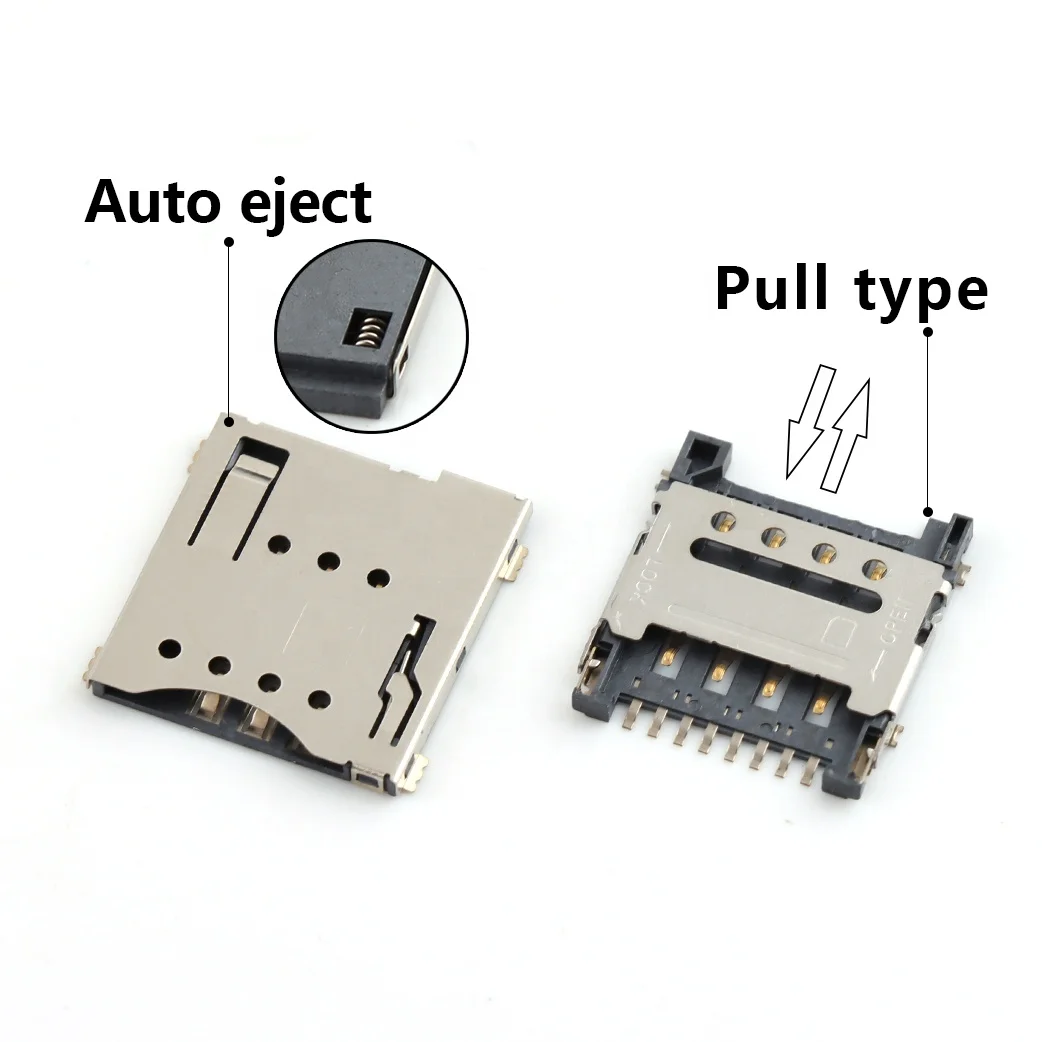 sim card connector 8pins KF016 Copper Plated black Push Sim Card Connectors