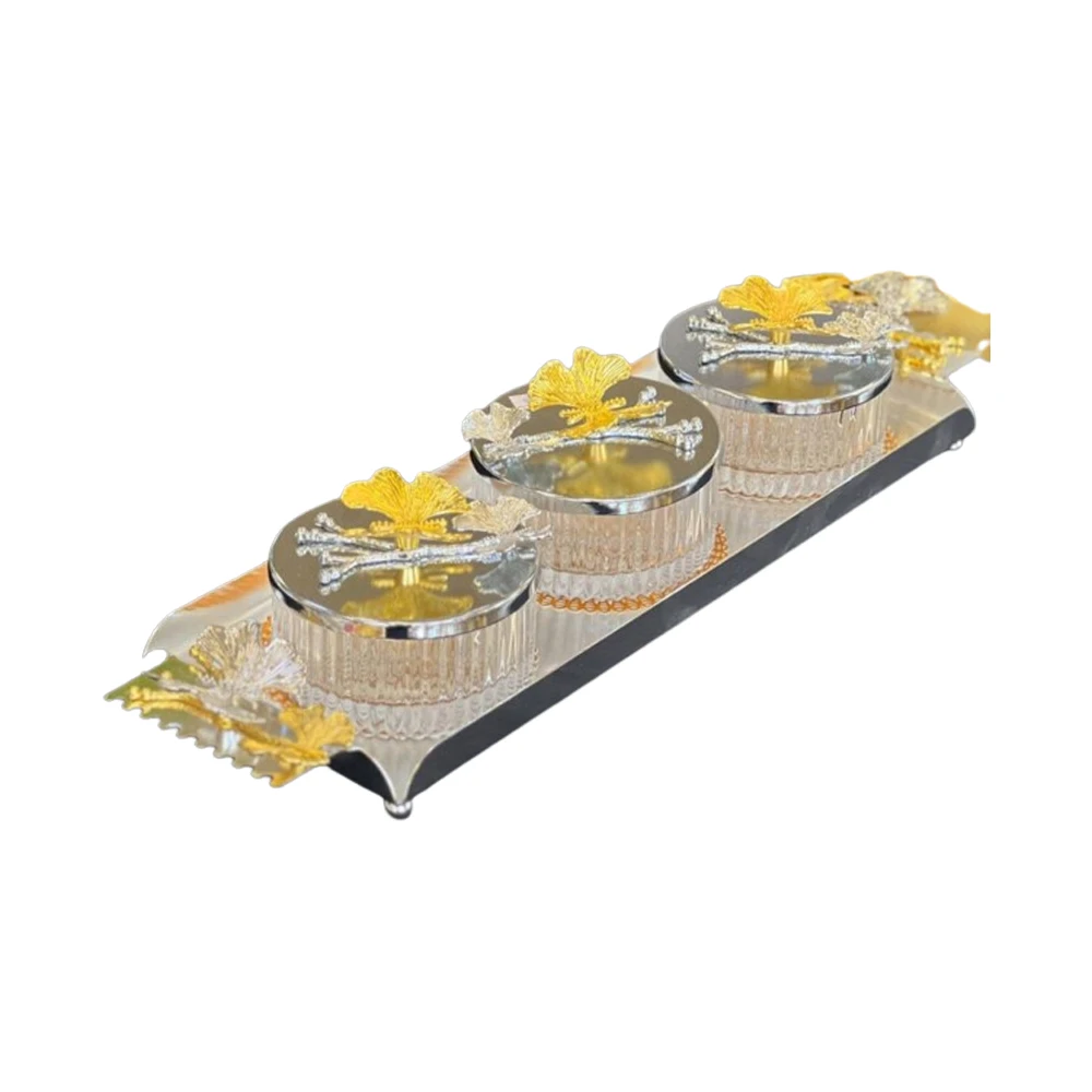 OEM/ODM Home Decoration Arabic Luxury Dry Fruit Tray Metal Dessert Dish Turkish Gold Dried Nuts Plates with Lid