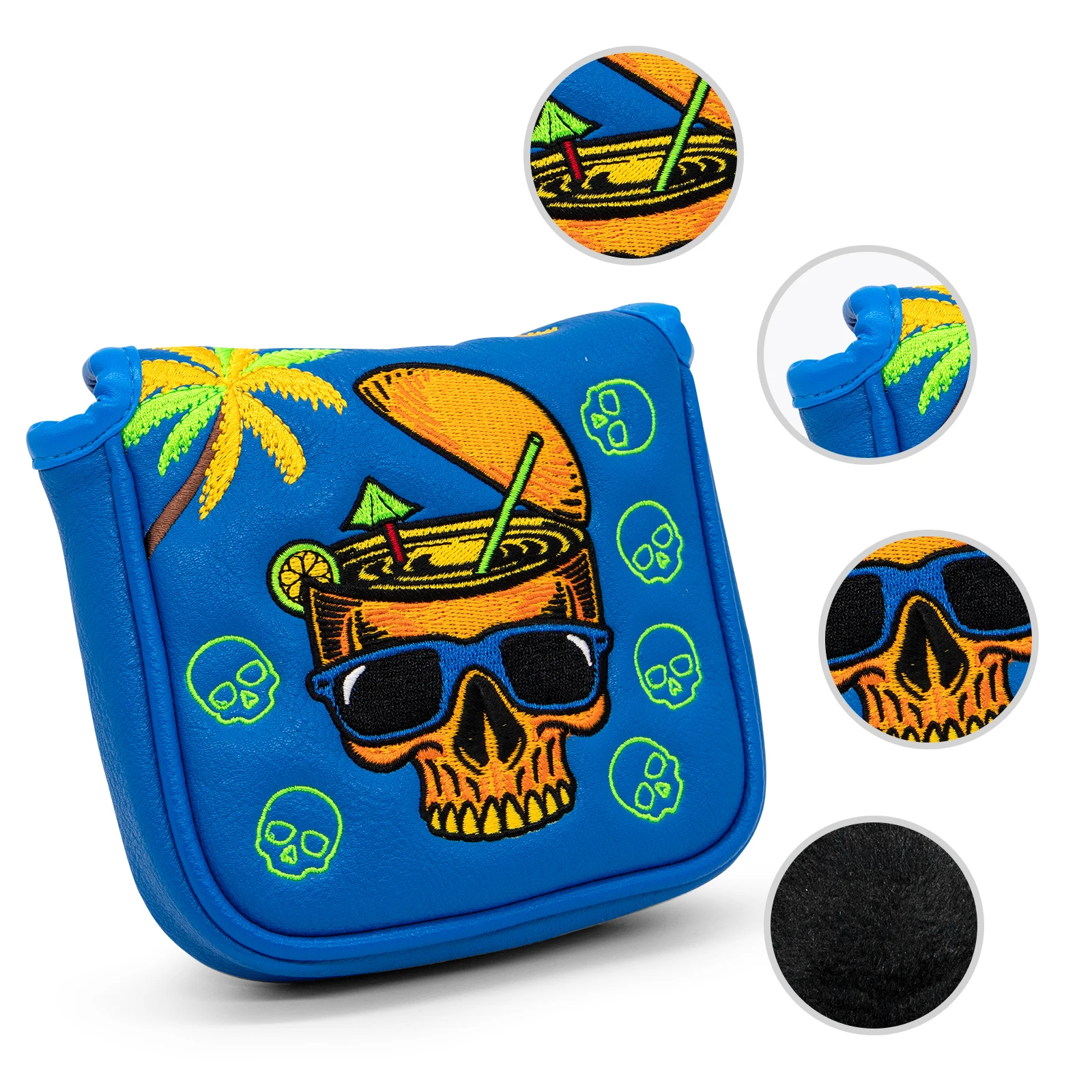 High Quality Embroidered Golf Headcover Custom Golf Headcover Skull Mallet Putter Cover Golf