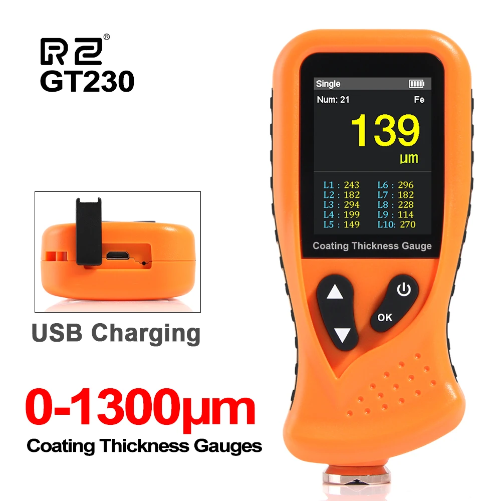 Thickness Gauges Paint Coating Thickness Gauge Car Film Digital Thickness Gauge Tester 0-1300um Rechargeable
