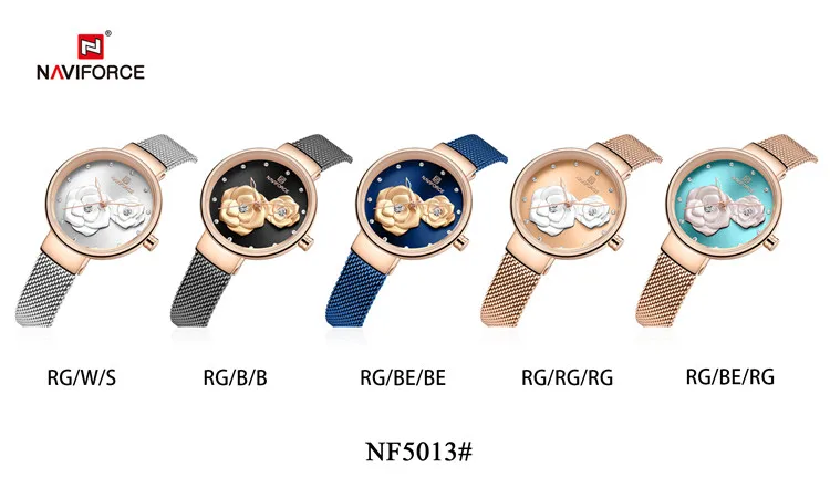 New NAVIFORCE 5013 women watches Quartz Ladies Stainless Steel Mesh Flower for Gift Watch 2020 reloj mujer