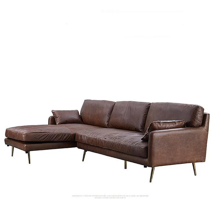 New light luxury L-shaped chaise longue combination full leather office living room oil wax leather sofa factory direct sales