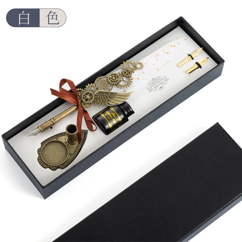 European Style Retro Dip Pen British Student Dip Metal Fountain Pen Birthday Gift set Mechanical feather pen