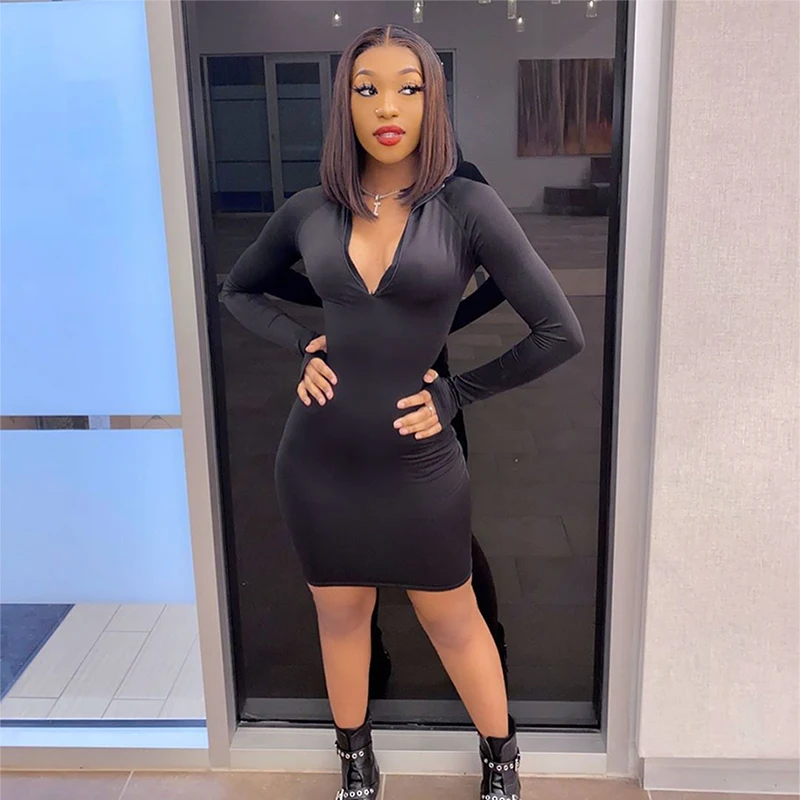 Casual  Sports Dresses Zipper Long Sleeve Mini Dress Fall Bodycon Dress Wholesale New Arrivals 2021  Clothing  Styles For  Women