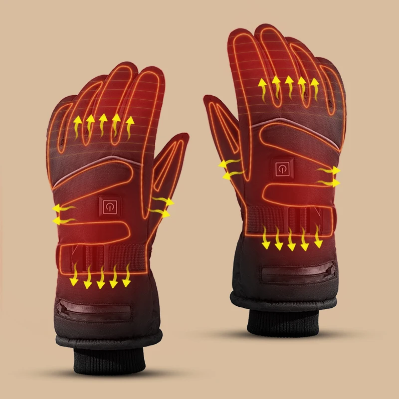 Зимние водонепроницаемые перчатки с электроподогревом для катания на лыжах, сноуборде, мотоцикле, велосипеде, перезаряжаемой батареей