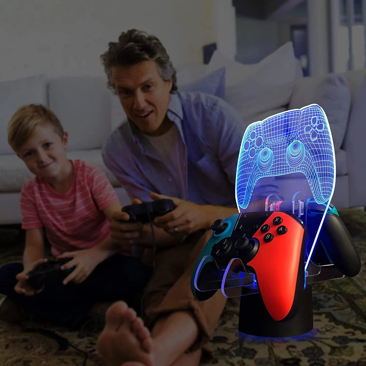 Video Game Fans Gift Universal Dual Controller Holder PS4 PS5 Gamepad Stand Gaming Accessories Build Game Holder With 3D Lamp