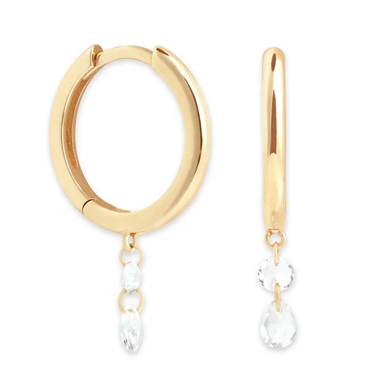 Gemnel trend 2024 high quality 14k gold hoops earring hang shinny crystal charm