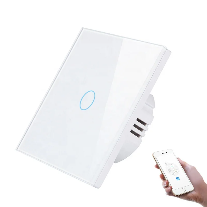 Стандарт ЕС/Великобритании интеллектуальный Wifi переключатель Сенсорная стеклянная панель 1 Gang Wi-Fi + RF 433 МГц интеллигентая (ый) сенсорный