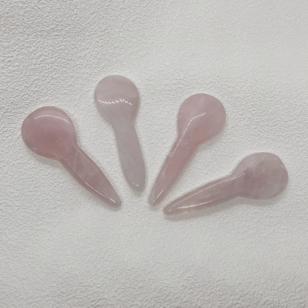 Facial Reflexology Tool Rose Quartz Gua Sha Spoon Acupressure Massager Jade Crystal Gush Spoon Shape Stick for Eye