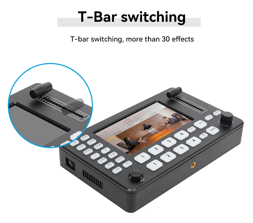 Quad broadcast 4 channels video streaming switcher video mixer live stream mixer video switcher for live and broadcast keyboard