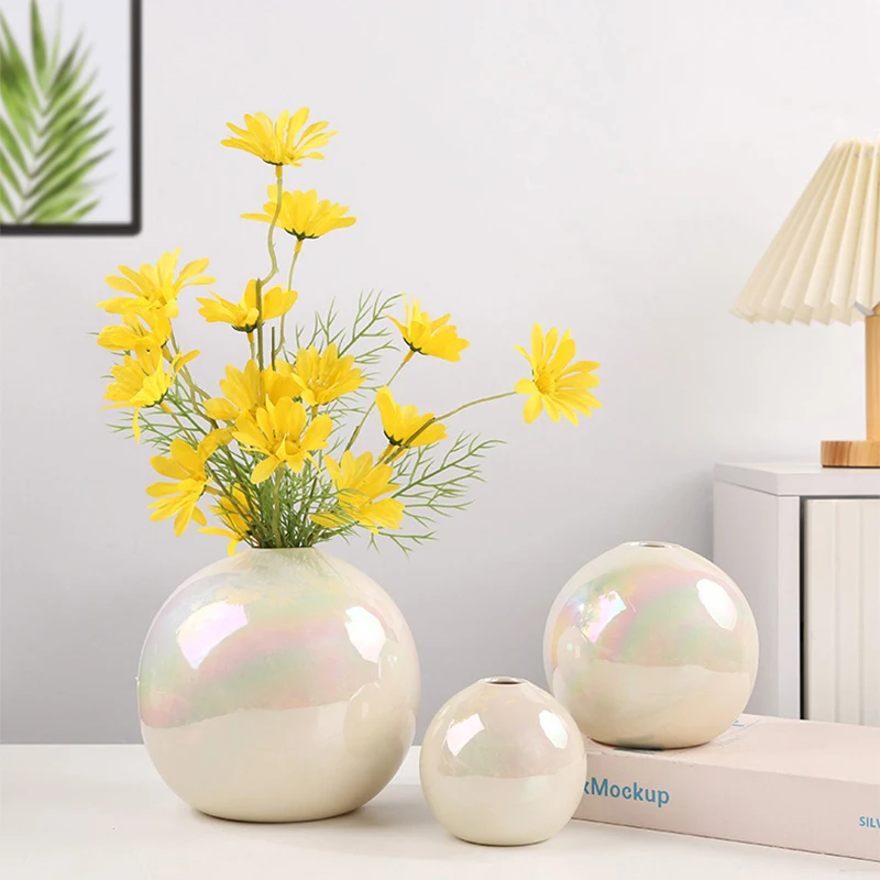 Set of 3 nordic wedding table accessories cute pearl glazed decoration luxury ceramic flower vase for home decor