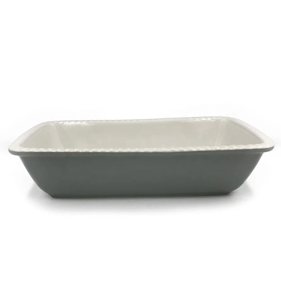 Gray Casseroll Serving Dishes Nordic Plates Ceramic Baking Tray Pan