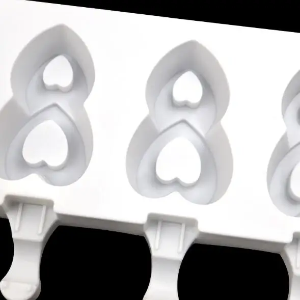 T814  DIY 4 cavity large double love heart Popsicle silicone mold chocolate bar mold