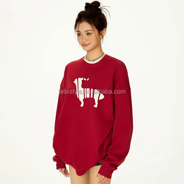 100% Cotton Oversized Sweatshirt For Women Crewneck Pullover 2024 Fall Fashion Clothes Crew Neck Hoodies Sweaters