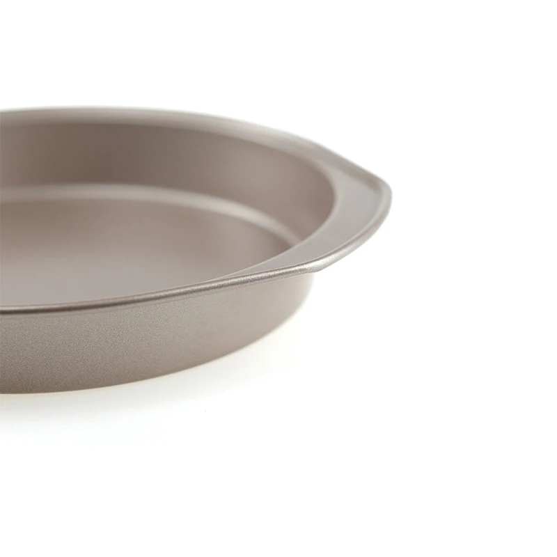 Stackable gold color oven cookie baking pan with handle carbon steel baking tray non-stick round pizza pan