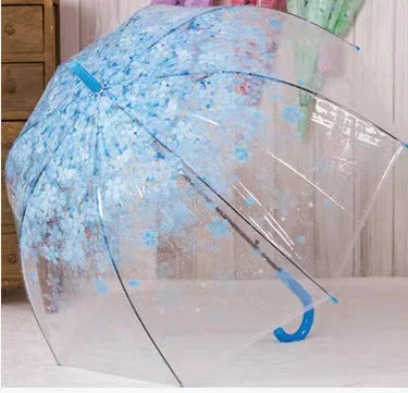 Plastic handle custom printed logo straight umbrellas with pvc cover clear dome transparent umbrella