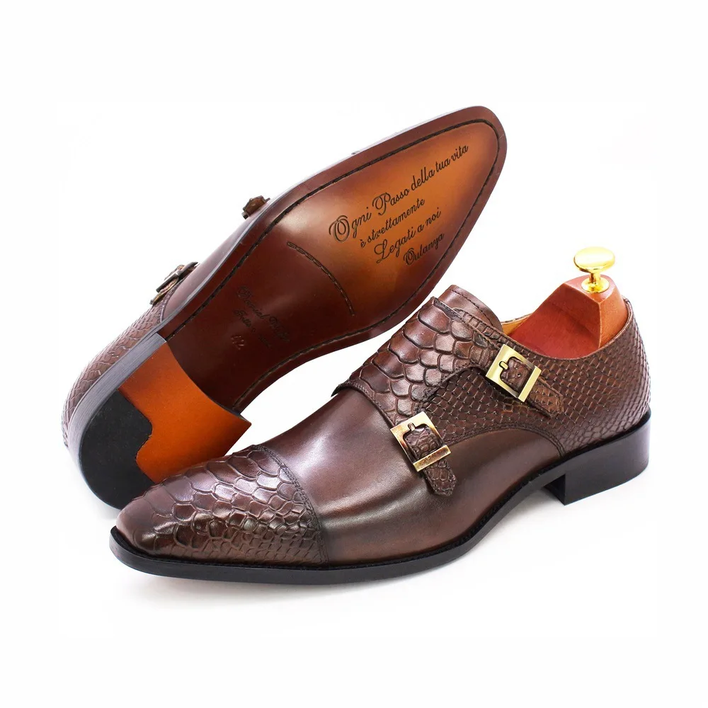 F83-X004 New Arrivals Dress Shoes Oxfords Casual Shoes For Men Retro Double Button Genuine Leather Shoes For Men