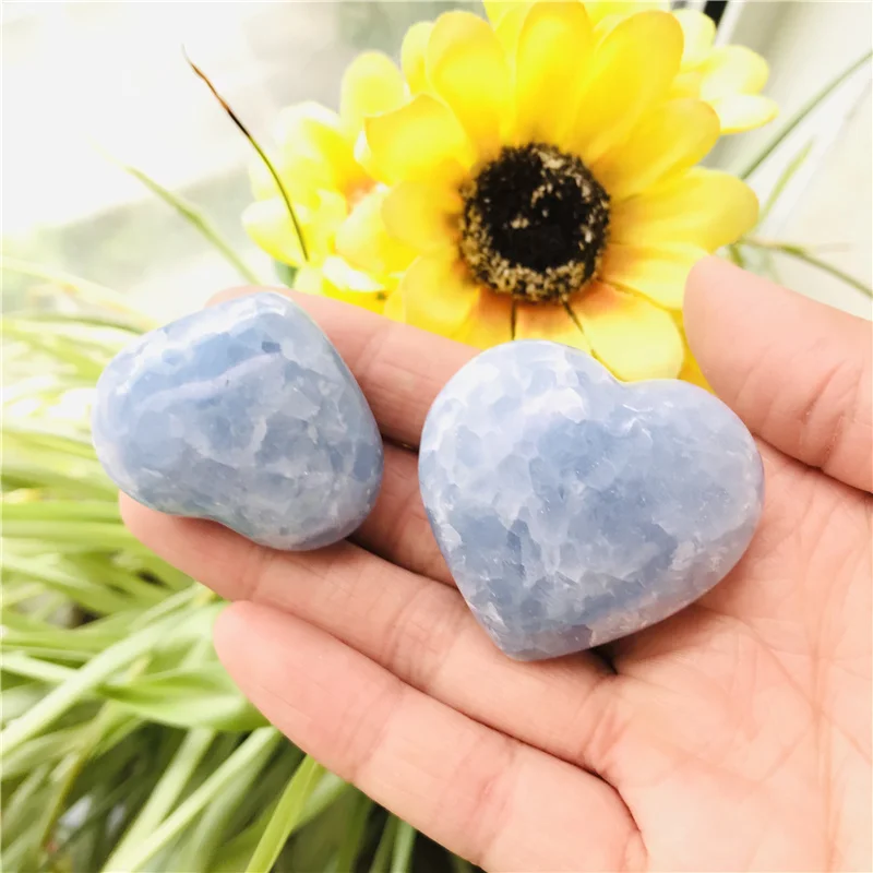 Wholesale natural small size  blue calcite crystal hearts blue celestite heats for gifts