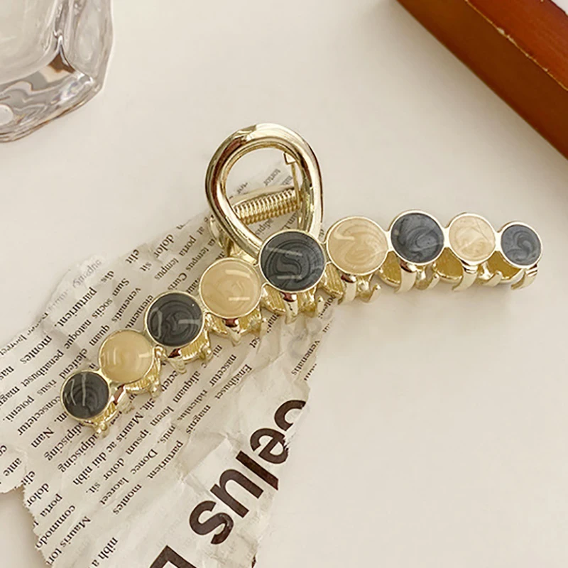 Custom new arrival round dripping glaze metal hair accessories sweet candy color shark hair claw for girls