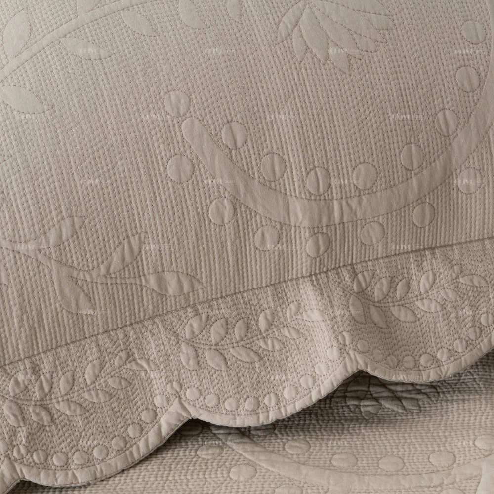 Белый бежевый шалфей 100% хлопковое предварительно промытое покрывало большого размера с тиснением и вышивкой