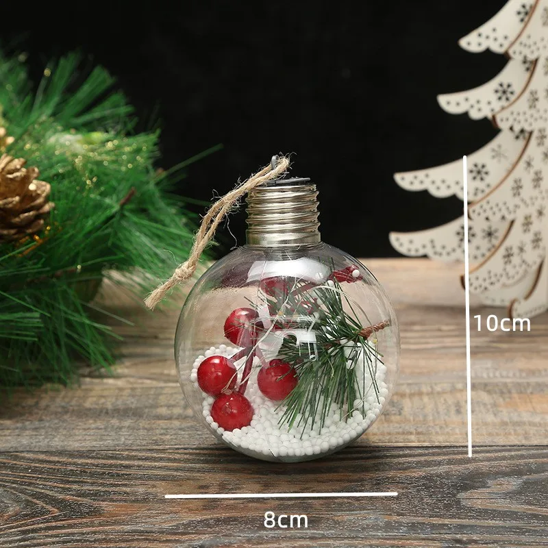 LED Light Christmas Bulbs Ornament Transparent Ball Holly Pick Christmas Baubles Clear Tree Decoration Crafts