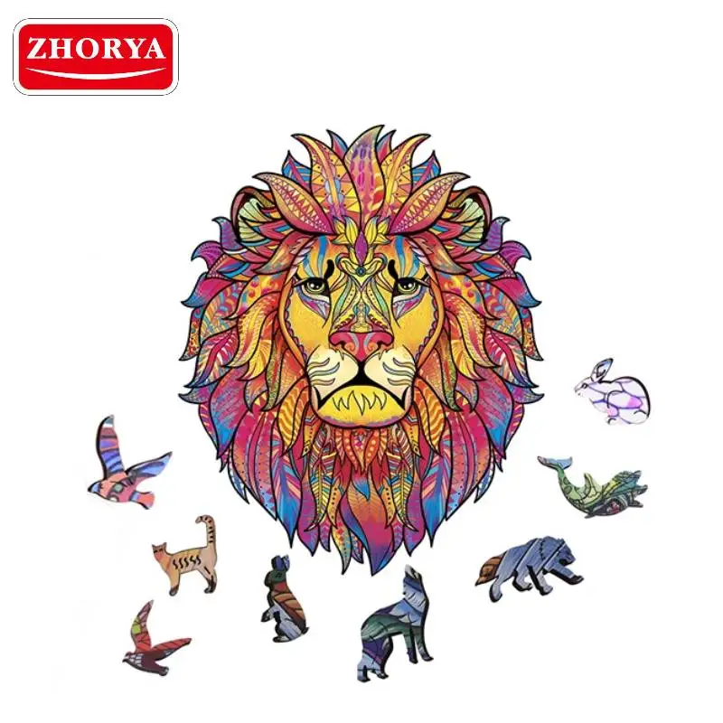 Zhorya оптовая продажа, Размер A4, волк, лиса, Лев, животные, уникальная форма, 3D деревянная головоломка для взрослых