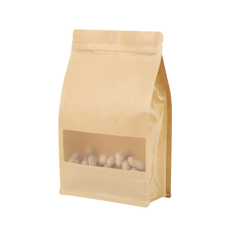 Good Price White Brown Thank You Logo Portable Kraft Paper Greaseproof Flat Bottom Bag with Clear Window and Zipper