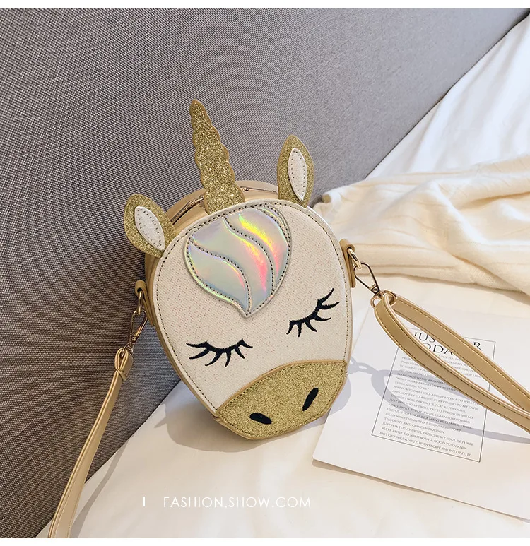 Cute Glitter PU Leather Unicorn Purse Shining Sequin Shoulder Bag Unicorn Sling Bag Mini Cartoon Messenger Bag