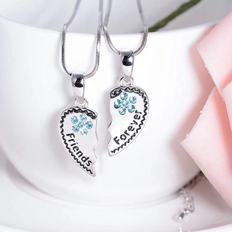 BFF Sunflower Necklace for 2 Best Friends Heart Pendant Gold Chain Necklace Friendship Jewelry