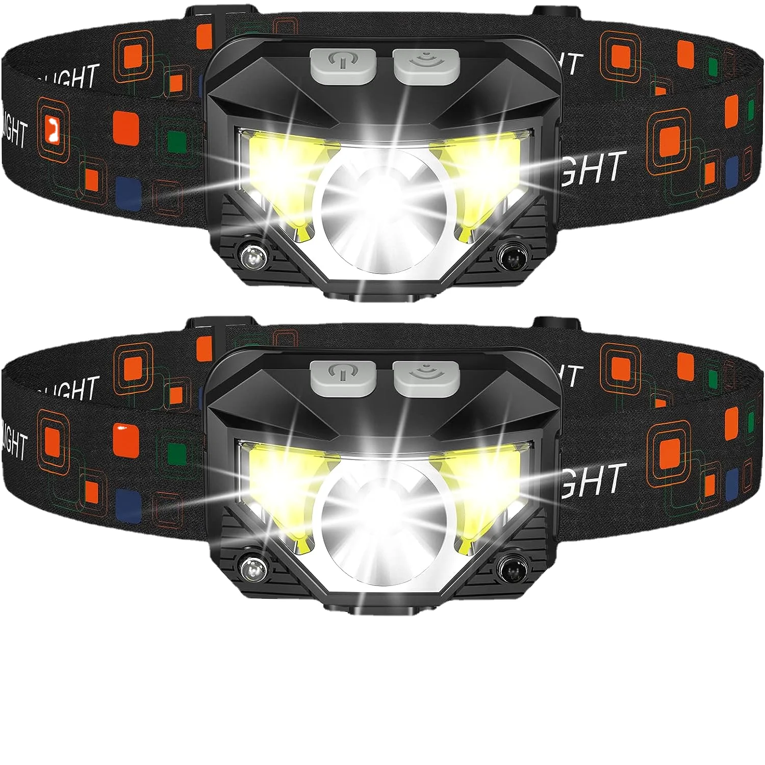 Headlamp Flashlight, 1200 Lumen Ultra-Light Bright LED Rechargeable Headlight with White Red Light,2-Pack Waterproof Motio