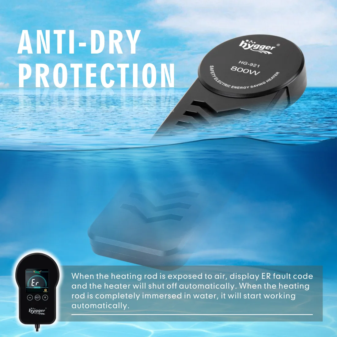 Hygger Fast Heating PTC Aquarium Heater with LED Digital Temperature Controller , 800W Submersible Fish Heater