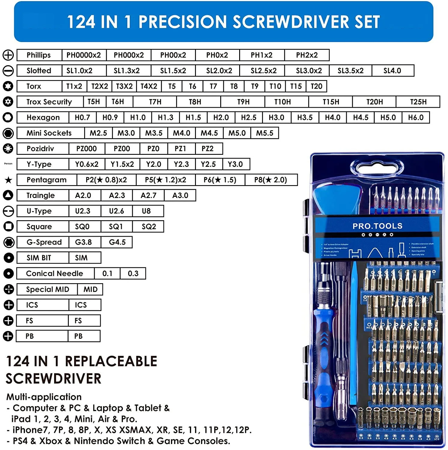 124-in-1 Multi-Purpose Manual Screwdriver Set iPhone Mobile Phones Computers Chrome Battery DIY Includes Torx Phillips