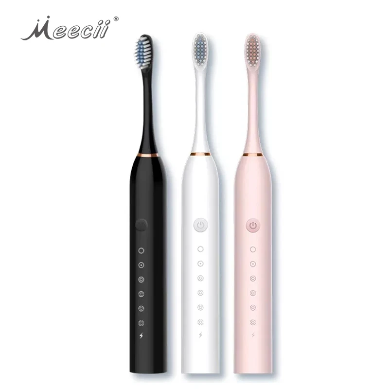 Adult Rechargeable Tooth Brushes Timer Brush 6 Modes With Replacement Heads Set Sonic Electric Toothbrush