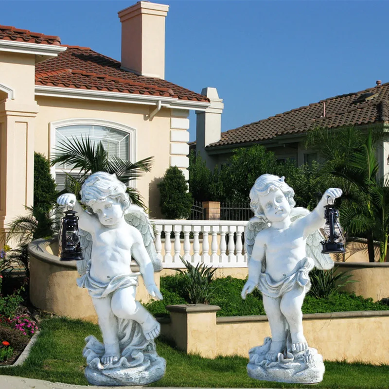 life sized marble Figure Stone statues sculpture For Garden Angel  Sculpture Lamps Art Artificial Stone Garden Landscape Statue