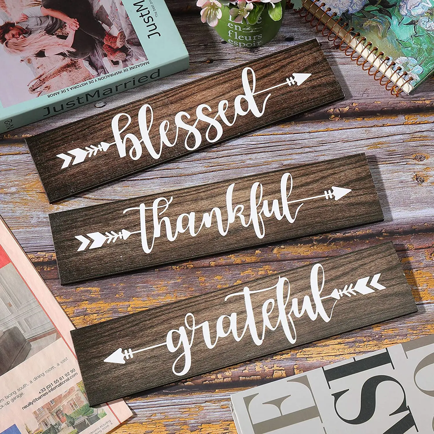 
3 Pieces Thankful Grateful Blessed Wooden Signs Home Decoration 
