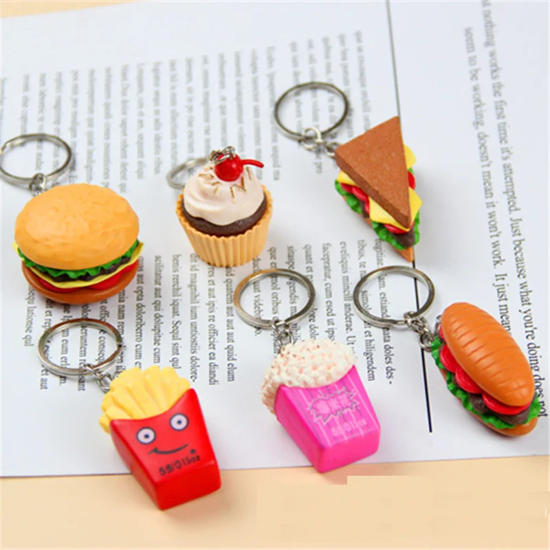 Creative Keychain Food Hamburger Keychain Pendant Simulation Sandwich Popcorn French Fry Keychain Activity Gift