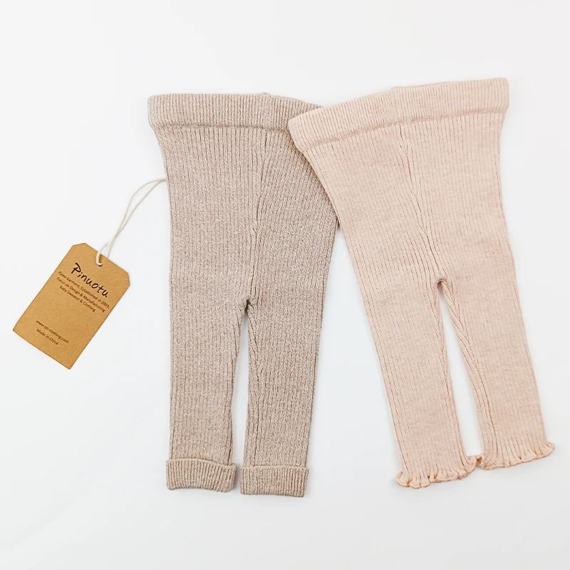 Pinuotu Baby Knitted Pants Custom Newborn Ribbed Tights Boys Girls Knitwear Frill Baby Cotton Knit Legging Pants