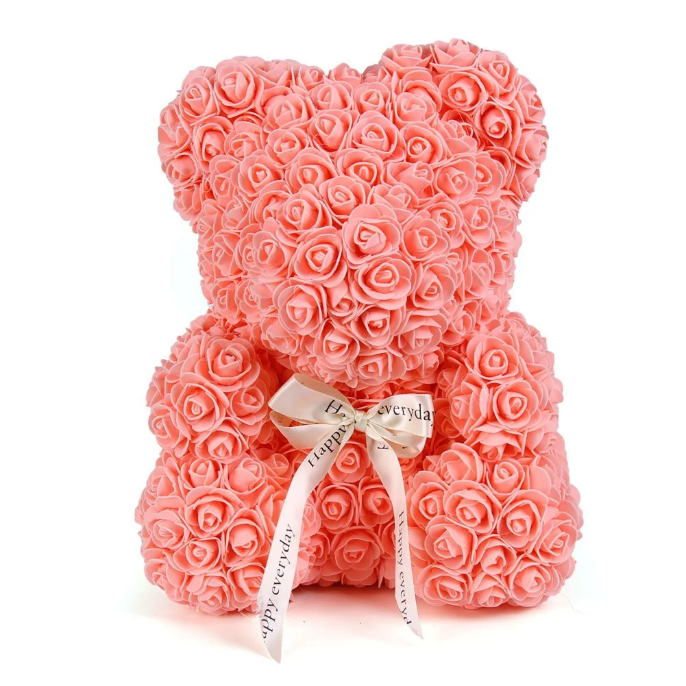 Made in China Bulk Decor Artificial Eternel PE foam internal 25CM 40CM Rose Floral heart Teddy bears gift with box