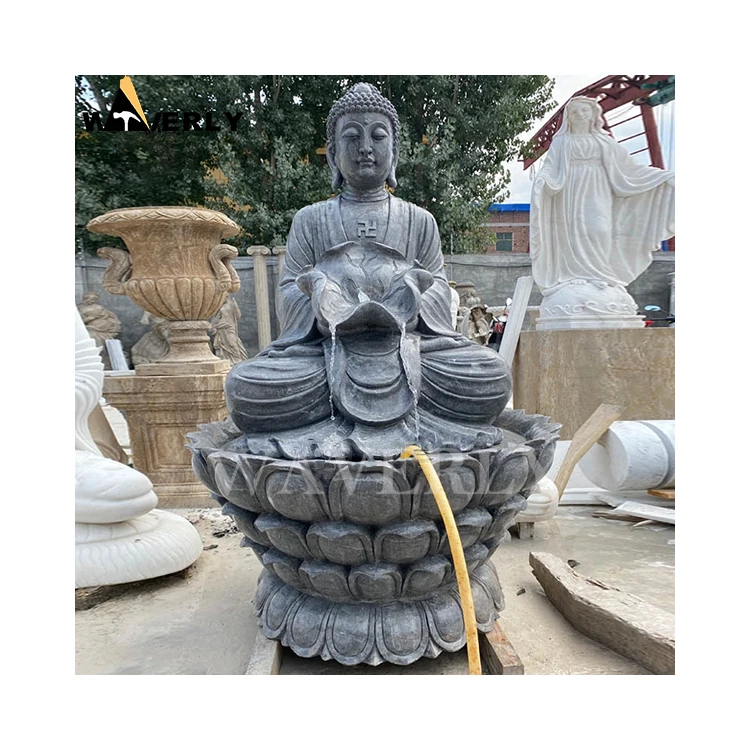 Hand Carved Buddha Statue Home Decor Stone Water Buddha Fountain Custom Garden Black Marble Buddha Fountain