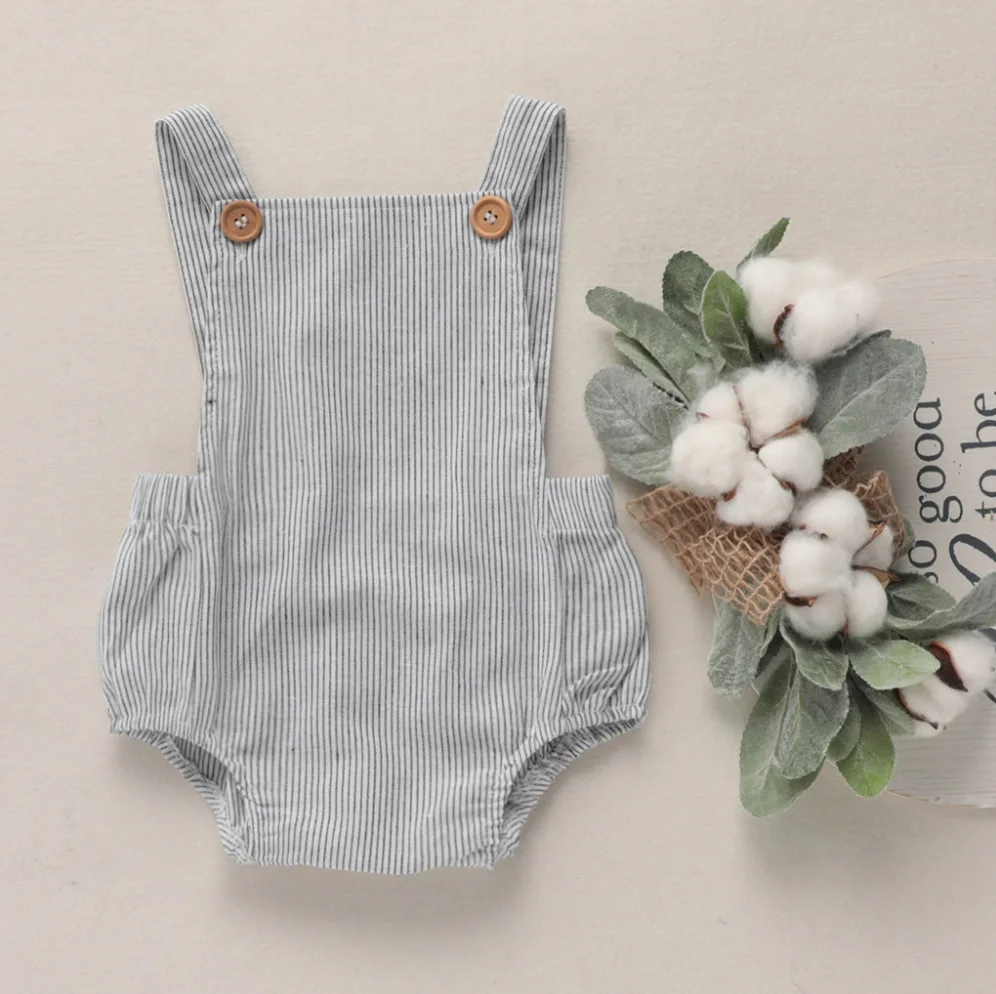 Fuyu 100% Organic linen Cotton sleeveless onesie for babies Buttons Bubble Newborn Baby Rompers Clothes