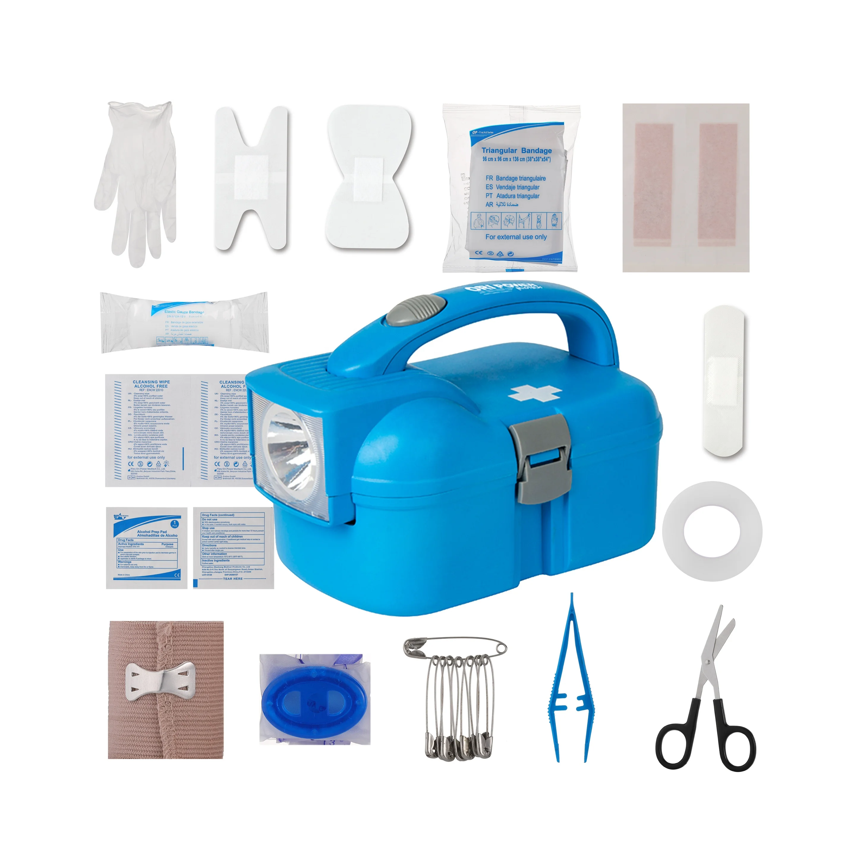 Portable Waterproof torch First aid kit with flashlight for outdoor car or travel