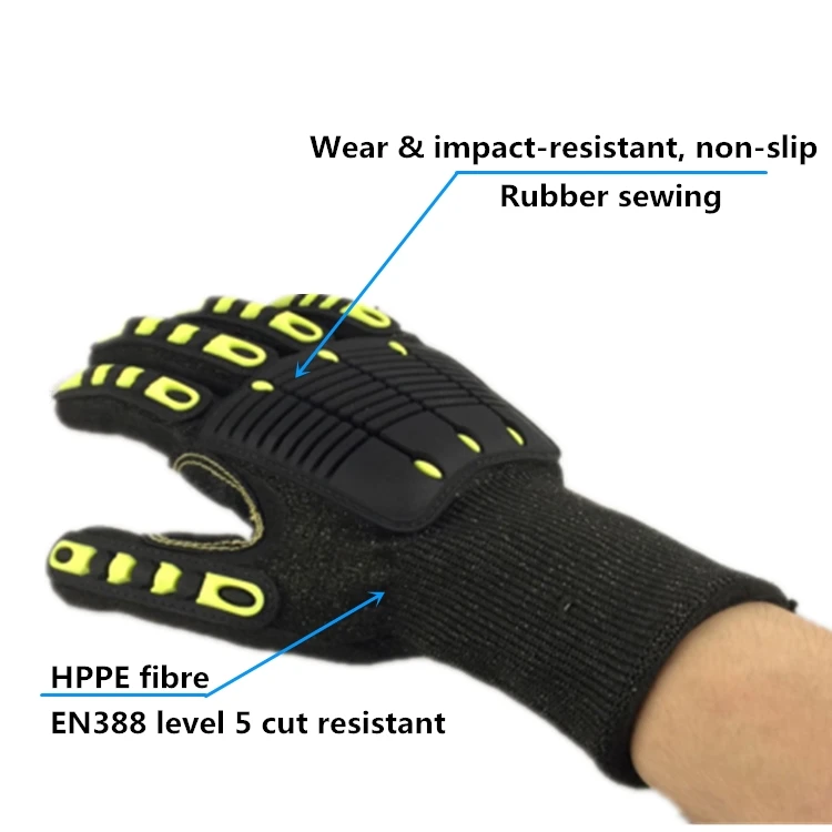 Industrial Safety Gloves TPR Vibration & Cut Resistant Impact Gloves Nutrile coated